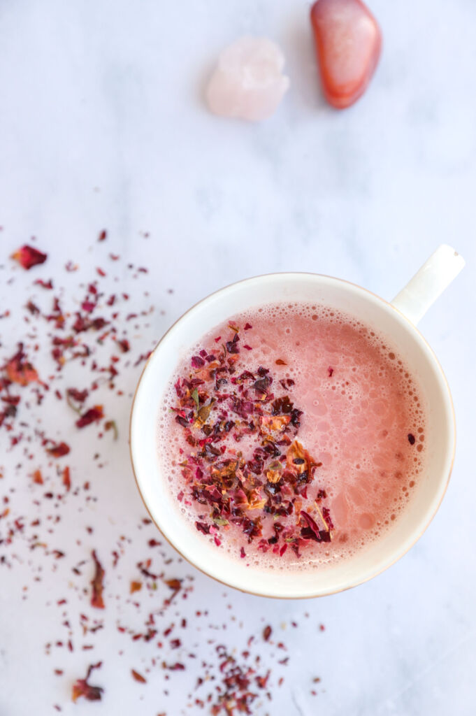 Ayurvedic pink moon milk for sleep with infused herbs