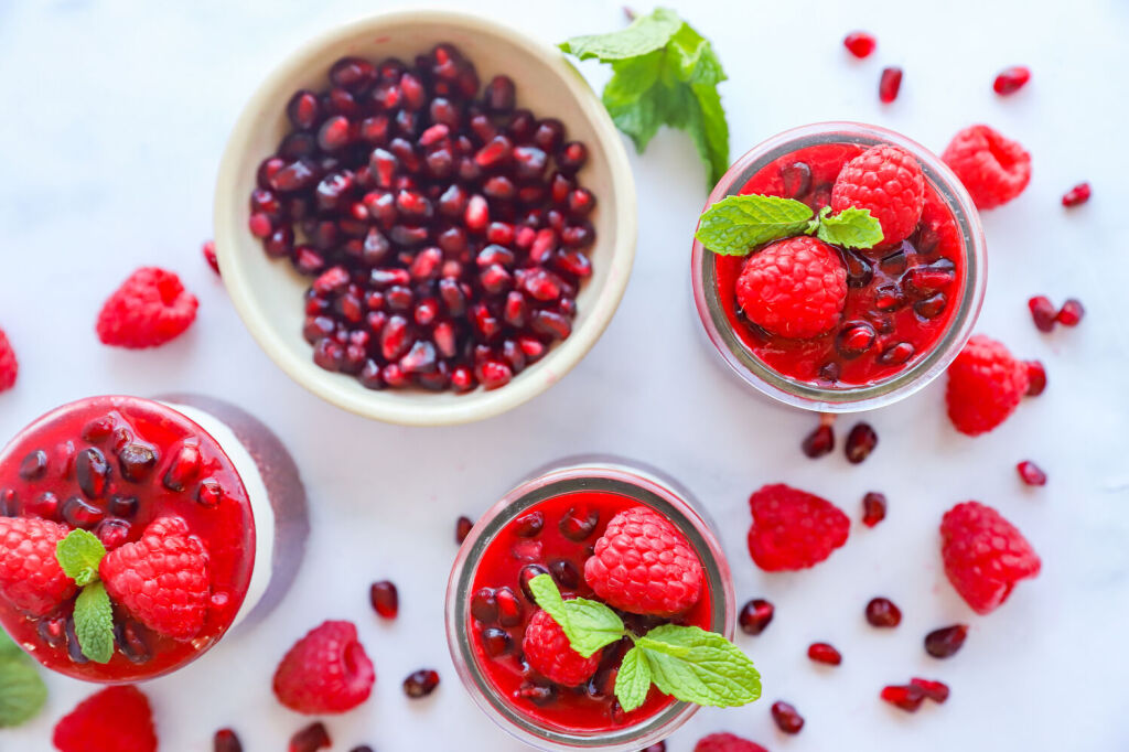 Nutritious pomegranate chia seed parfait in a glass