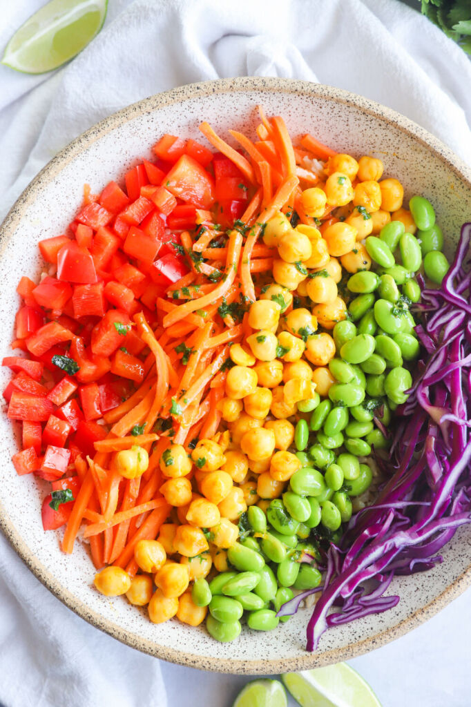 Healthy rainbow superfood salad bowl with fresh vegetables