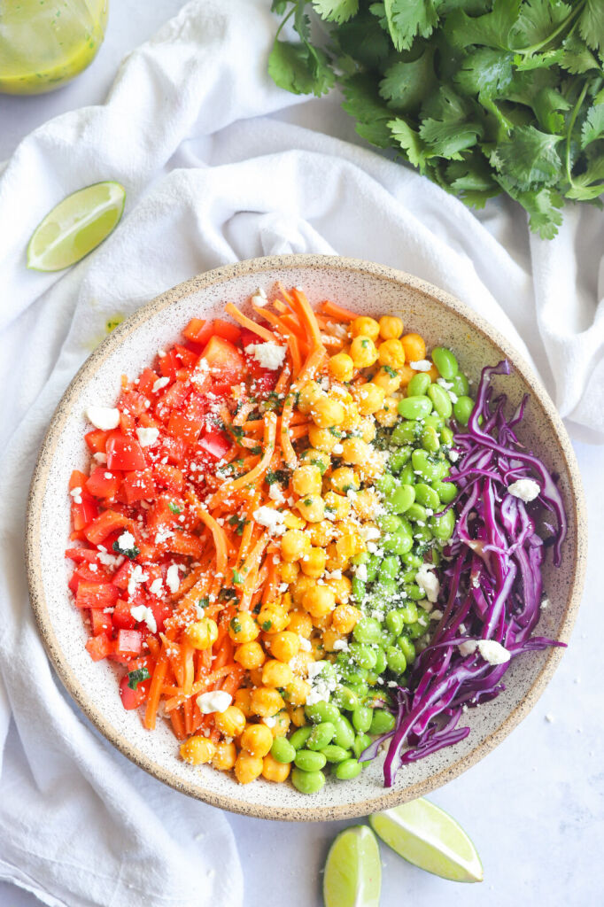 Healthy rainbow superfood salad bowl with fresh vegetables