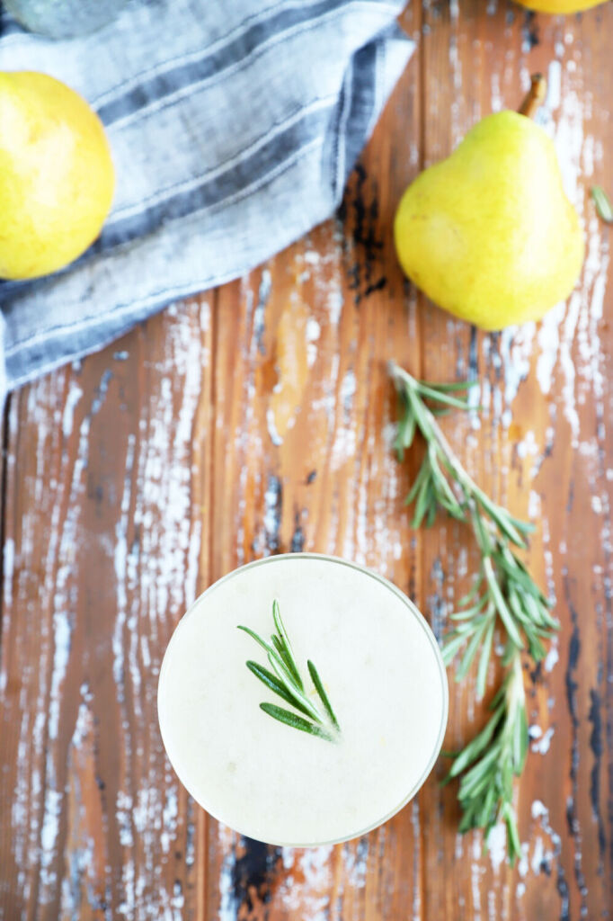 Pear mocktail with rosemary and fresh lemon juice