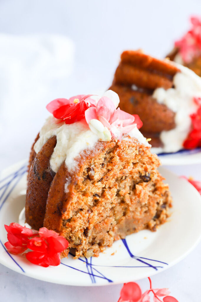 Gluten-free carrot bundt cake with creamy frosting