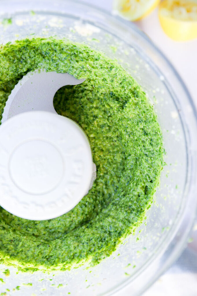 Creamy basil pesto with pine nuts in a bowl