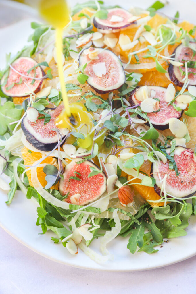 Refreshing citrus and microgreens salad with a variety of fresh citrus fruits