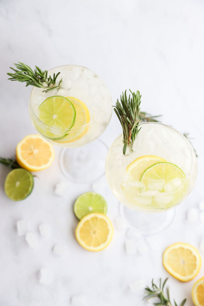 Refreshing rosemary mocktail with elderflower served in a glass