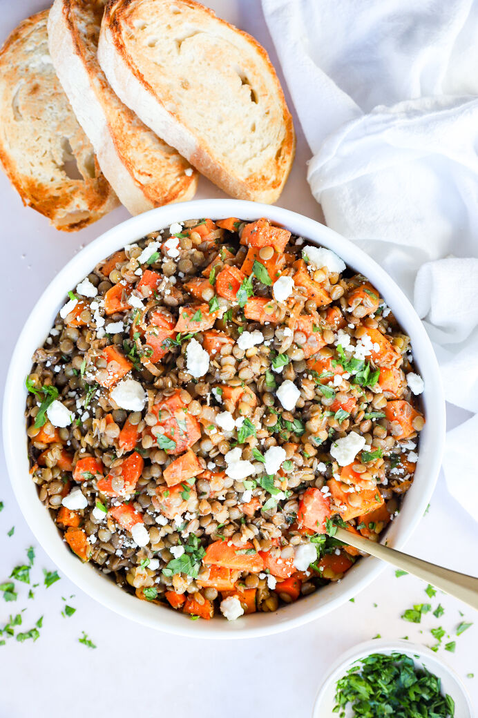 Lentil Sweet Potato and Goat Cheese Salad