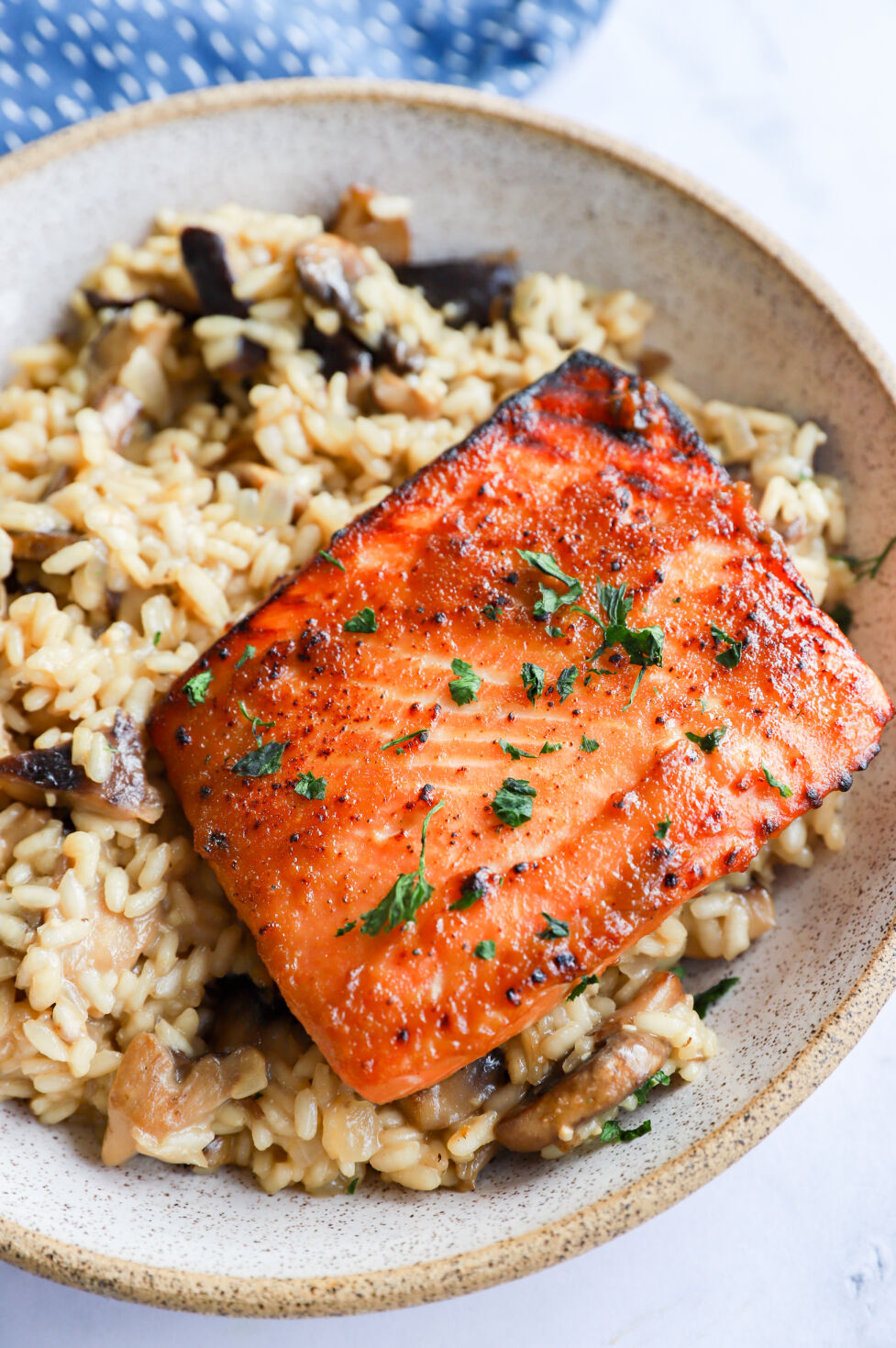 Miso Glazed Salmon Mushroom Risotto - Jihi Kitchen