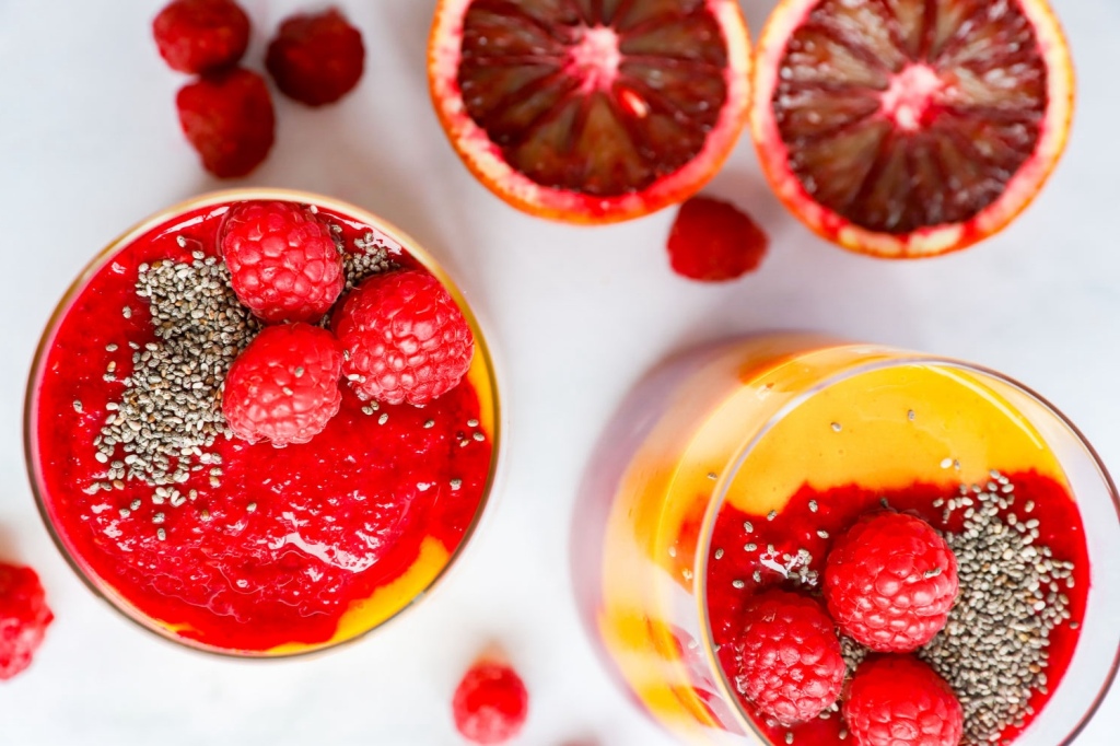 Refreshing winter citrus smoothie with mango and beets