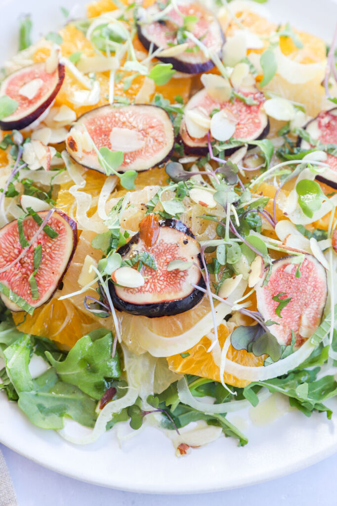 Immune-boosting citrus salad with microgreens in a bowl