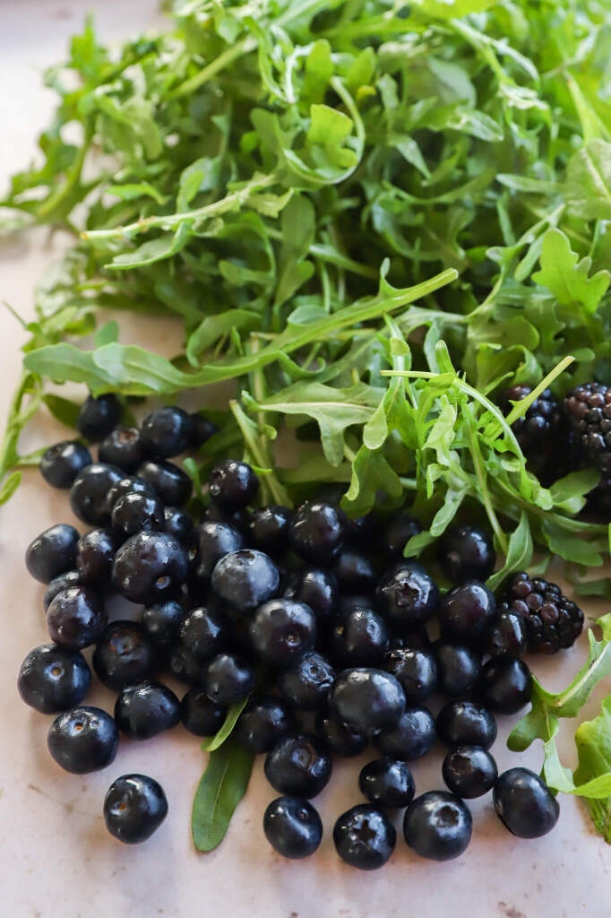 Blackberry, Avocado, and Arugula Salad drizzled with lemon dressing for cycle support