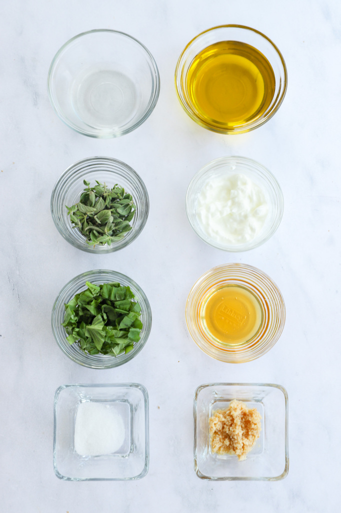 Portrait image of ingredients for Green Goddess Salad with Avocado and Microgreens