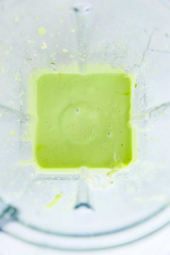 Portrait image of the preparation process for Green Goddess Salad with Avocado and Microgreens