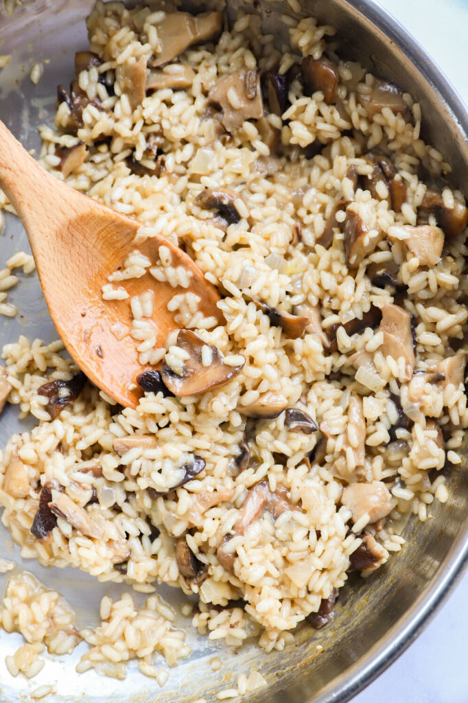 Miso glazed salmon served on a bed of mushroom risotto