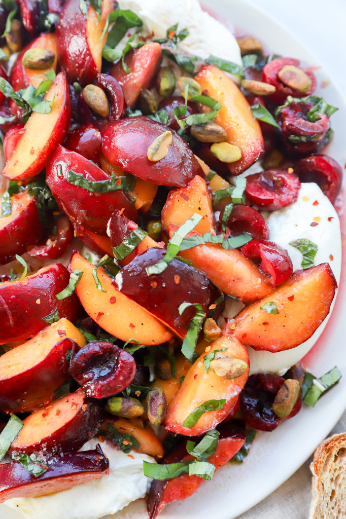 Portrait image of Peach Caprese Salad with Cherries