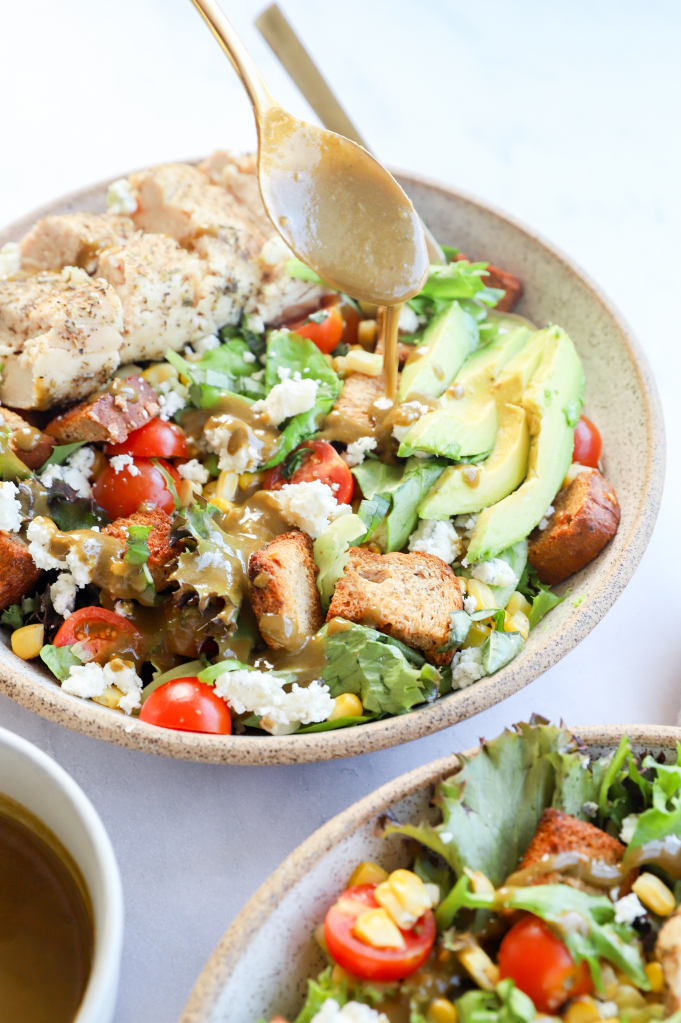 Hero image of Rustic Avocado and Corn Salad with Caprese Chicken