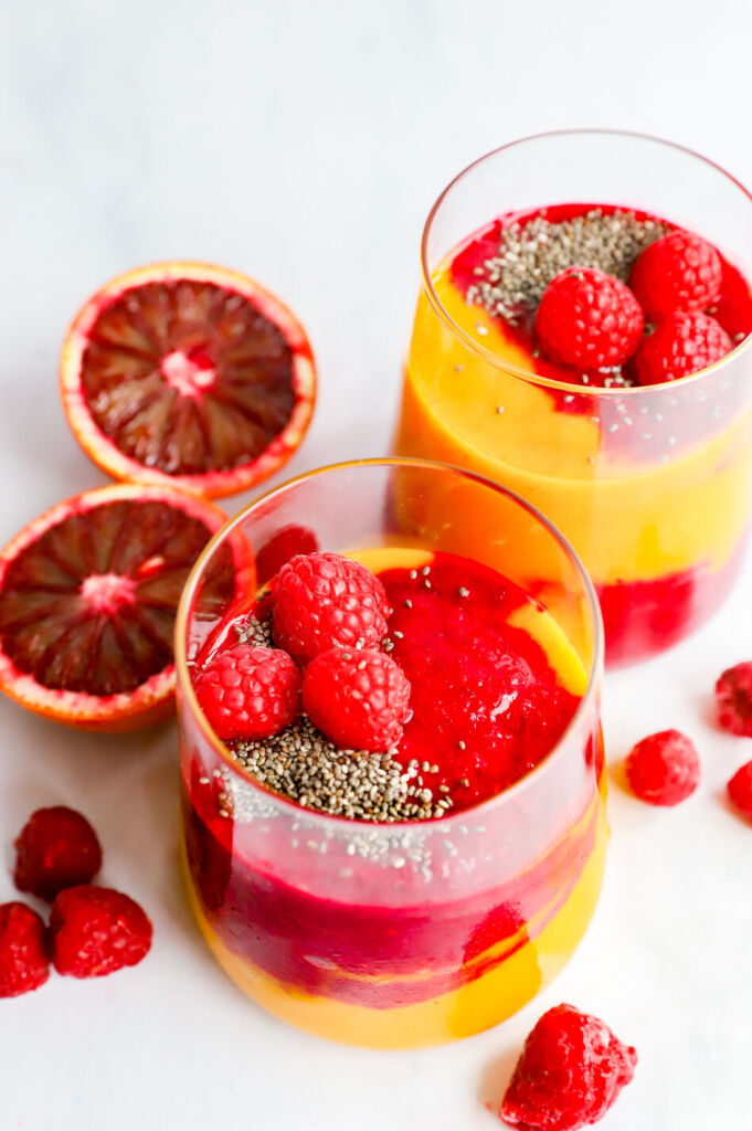 Ginger and beet citrus smoothie in a glass