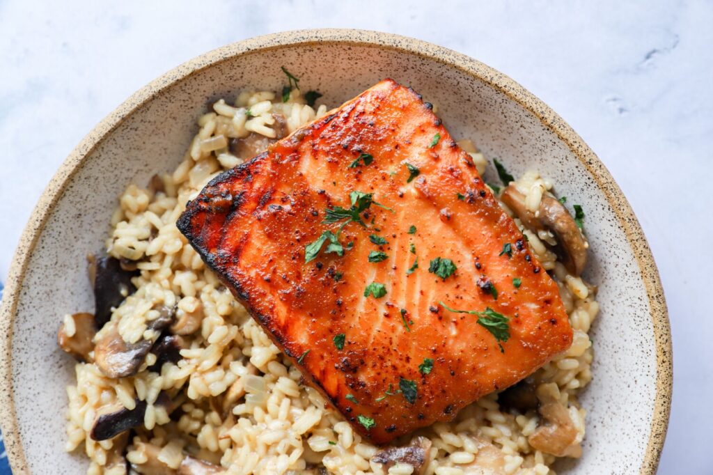 Healthy Salmon Risotto with Miso Glaze